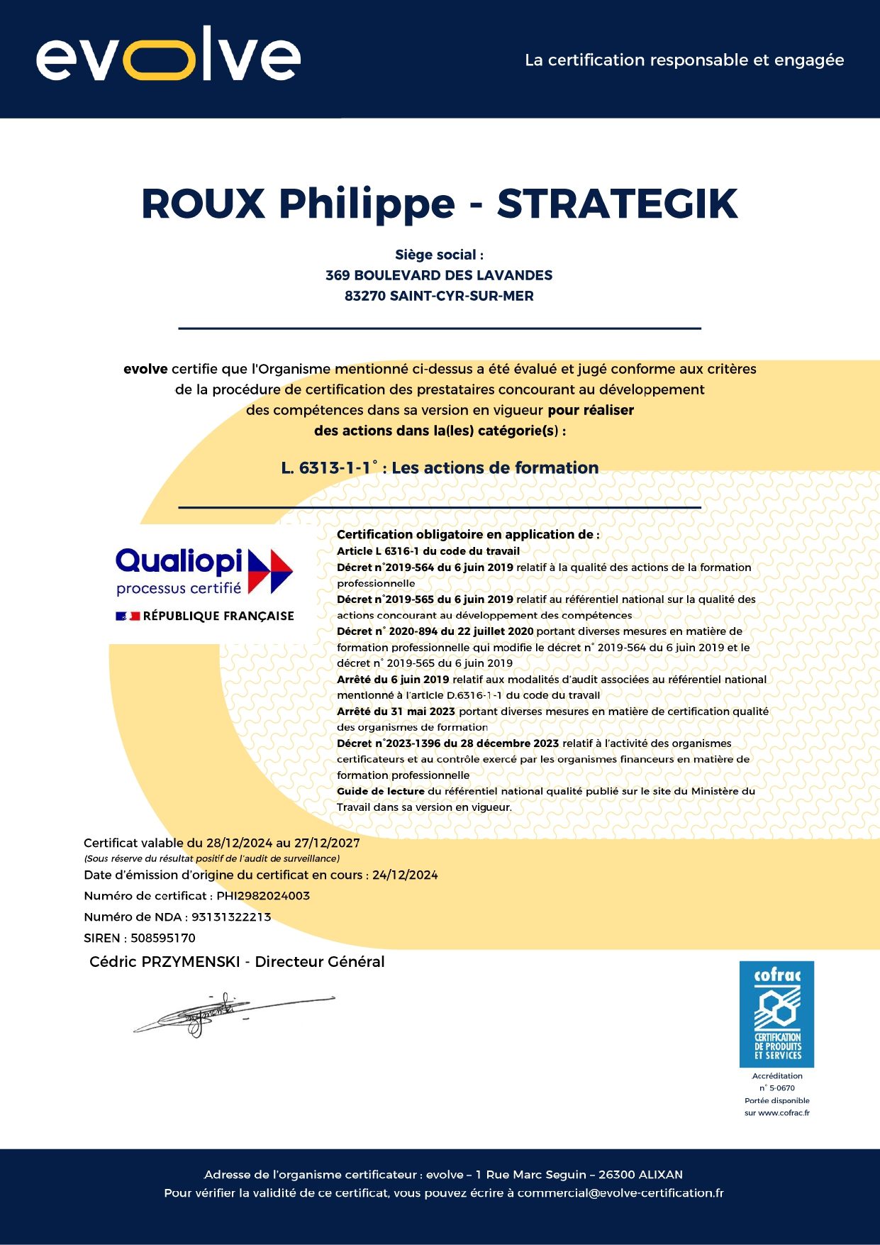 Le certificat Qualiopi de notre organisme de formation